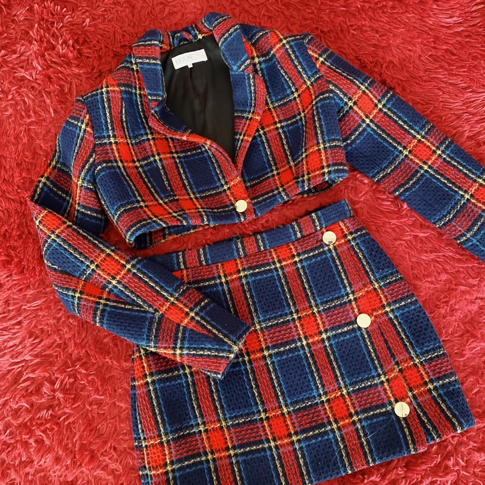 House of CB Rania Tartan Plaid 2 Piece Blazer Set